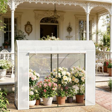 Serre de jardin 170 x 68 x 200 cm en polyéthylène et acier blanche HAVRYA (1/5)