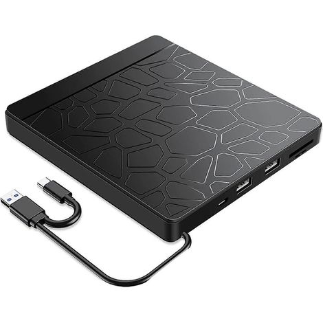 Externer 5-in-1 CD/DVD-Leser/Brenner mit SD/TF- und USB-Anschlüssen, tragbarer CD/DVD +/-RW-Leser/Brenner für PC und Laptop (1/5)