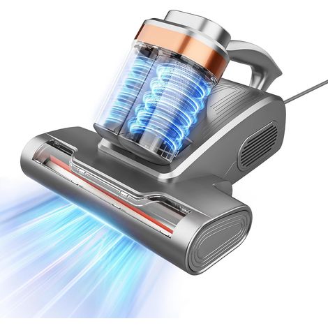 Aspirateur Matelas Anti Acariens, Lumière UV-C 253,7nm, Air Chaud à 60 Degrés Celsius, Rotation 40000tr/min, Filtre HEPA et Dépoussiéreurs Doubles de0.5L pour,Convient aux Lits et aux Canapés