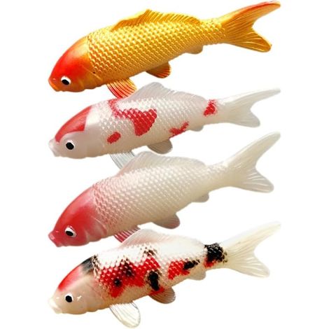 Lot de 4 Poissons Artificiels - Carpe Koï Réaliste en PVC - Décoration Étang et Aquarium - Accessoire Photo Jardin - 11,50 cm (1/5)