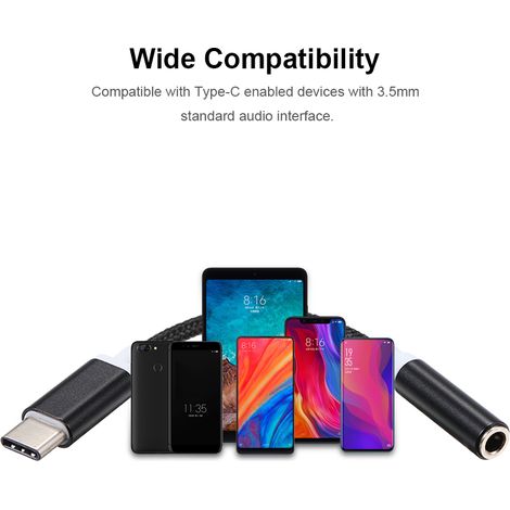 Adaptateur de câble audio convertisseur USB-C vers prise jack 3,5 mm AUX (USB-C mâle vers prise casque femelle 3,5 mm) pour Xiaomi, Samsung et Huawei. (1/5)