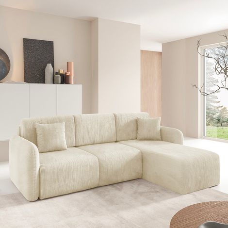Divano ad angolo reversibile e trasformabile a 3 posti con contenitore Dora Beige (1/5)
