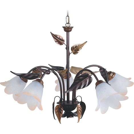 Lampadario 5xE14 Montatura Marrone Ramato Vetro Bianco Sfumato Ambra E-Energy Giulia (1/2)