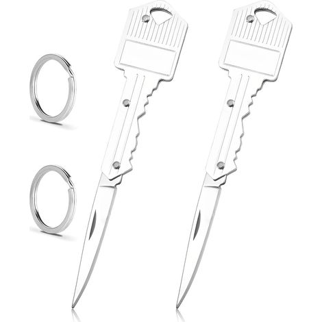 2Pcs Mini Couteau de Poche Pliant EDC en Titane Porte-Clés, avec Porte-Clés,Petit Cutter Compact Léger, Ouverture à Une Main, pour Usage Quotidien et Activités Extérieures, Style A (1/5)