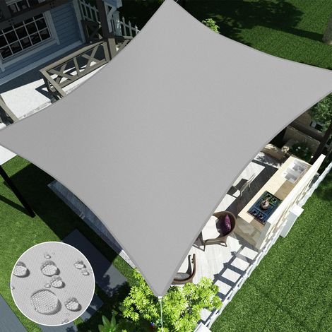 Voile d'ombrage rectangulaire imperméable, Anti-UV, pour extérieur, terrasse, pergola, Jardin, Gris Clair, 4,8 x 4,8 m (1/5)