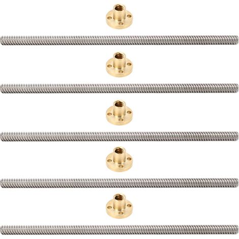 Lot de 5 vis à billes T8, pas de 2 mm, longueur de 8 mm, tige filetée de 200 mm pour mouvement linéaire, avec écrou en laiton pour imprimante 3D