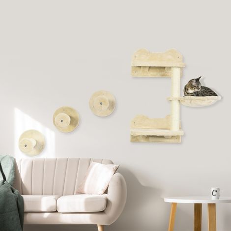 Set de marches d’escalade pour chat 40x28x73 cm – 4 pièces avec hamac – beige (1/5)