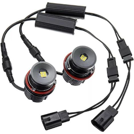 Ampoules LED Angel Eyes blanches haute puissance 6500K 40W/pièce, anneaux halo, pour feux de position (type Angel Eyes) compatibles BMW E39 E53 E60 E63 - Noir (1/5)