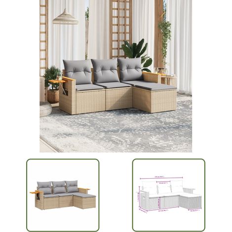 The Living Store 4-tlg. Garten-Sofagarnitur mit Kissen Beige Poly Rattan - Gartenmöbel - Sofasatz - PE-Rattan Möbel - Outdoor Sofa - Lounge Set (1/3)