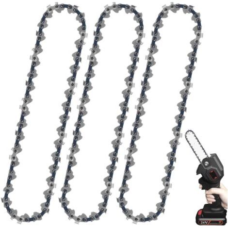 Lot de 3 chaînes de rechange de 6 pouces, mini chaîne de rechange pour tronçonneuse, mini lames de tronçonneuse, chaîne de rechange pour tronçonneuse de 6 pouces, 37 maillons d'entraînement (1/5)
