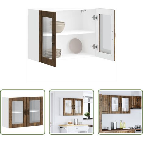 Küchenmöbel - Küchen-Hängeschrank mit Glastür Lucca Räuchereiche Holzwerkstoff (1/5)
