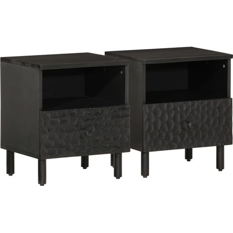 Nachttische 2 Stk. Schwarz 40x33x46 cm Massivholz Mango