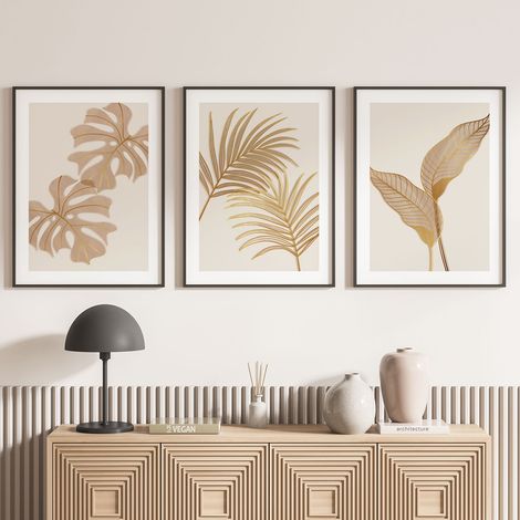 Lot de 3 Affiches / Posters Triptyque - Feuilles palmiers - 3 Affiches - 70x100 cm (Cadres non fournis) - Photo pleine page (1/5)