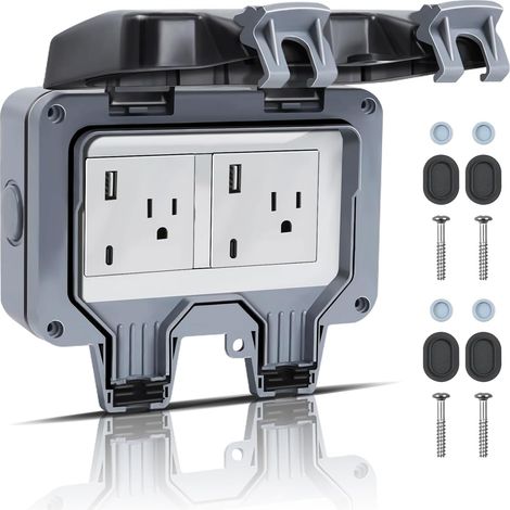 Prise Étanche Exterieur Ip66 Avec Port Usb Type C Et Couvercle Verrouillable, Prise Murale 15A Pour Jardin Terrasse (1/5)