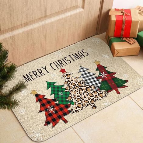 Paillasson extérieur en caoutchouc avec motif de gnome de Noël, 45 x 70 cm (17,72 x 27,56 po), motif sapin de Noël (1/5)