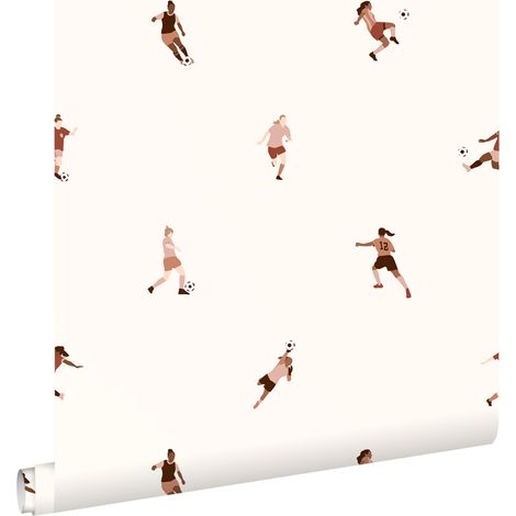 papier peint footballeuses blanc et rose terracotta  - ESTAhome (1/5)