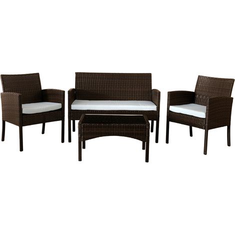 4 Piece Rattan Garden Furniture Set In Brown With Waterproof Cover