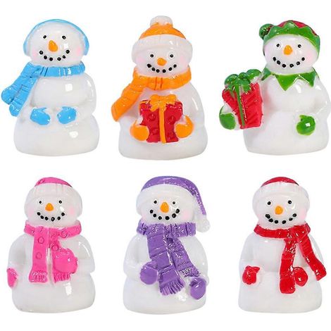 Lot de 6 figurines miniatures de bonhommes de neige, décorations de Noël miniatures pour maison de poupée, styles variés-2.70X1.70X1.70CM