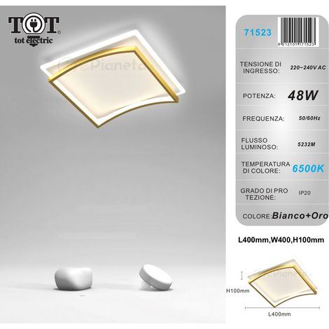 Plafoniera led 48w quadrato bianco oro design moderno lampadario da soffitto luce fredda naturale Bianco freddo