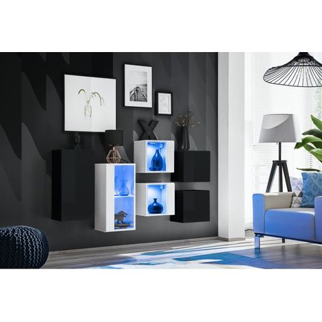 Ensemble meuble mural Switch SB IV - L 150 x P 30 x H 80 cm - Noir et blanc - Livraison gratuite
