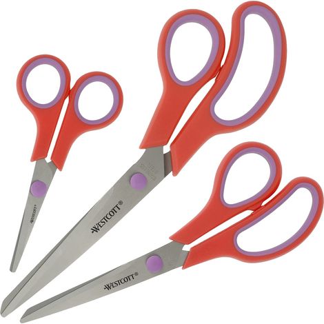 ciseaux 3 pièces rouge Set de 3 ciseaux universels avec poignée confort Lame en acier inoxydable extra-tranchante durable Ciseaux pour le ménage le bureau N-90031 00 (1/5)