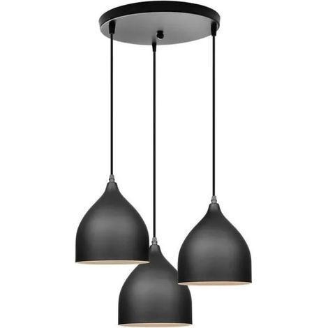 3 Lustres Suspensions Luminaires Industrielle en Métal Noir Lampe Plafonnier Retro Style Vintage pour Salon Chambre (1/4)