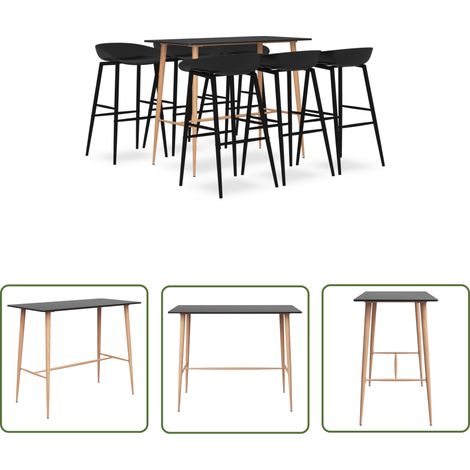 The Living Store 7-tlg. Bar-Set Schwarz - Moderner Bartisch - Barhocker Set - Kücheninsel - Wohnzimmer Dekoration - Schwarz (1/5)