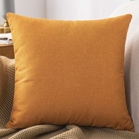 Lot de 2 housses de coussin décoratives jaune moutarde 40 x 40 cm, style rustique, pour canapé ou fauteuil.