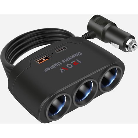 Adaptador 5 en 1 para encendedor de cigarrillos de coche - Cargador de 3 orificios - Tipo C PD 15W - USB - 12V/24V (1/5)