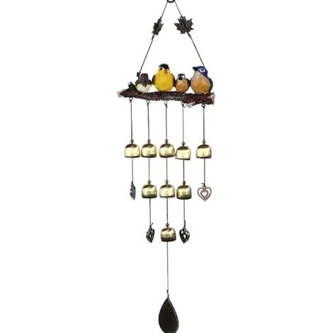 Clochettes - Suspension Extérieure En Résine Avec Oiseaux - Idéal Pour Jardin Balcon Fenêtre - 9 Clochettes - Décoration Festive Noël (1/5)