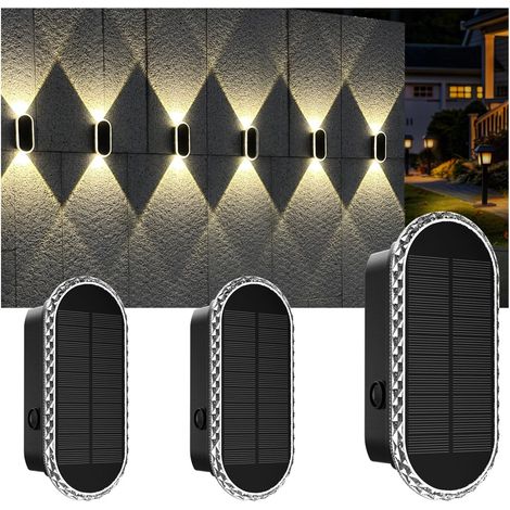 Luces solares exteriores para cercas, modo tricolor, impermeables, para patio, cerca de casa, jardín, terraza, porche, paquete de 2 (1/5)
