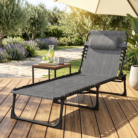 Lettino prendisole pieghevole con schienale reclinabile in 5 posizioni e poggiatesta removibile, 189 x 58 x 30 cm, grigio