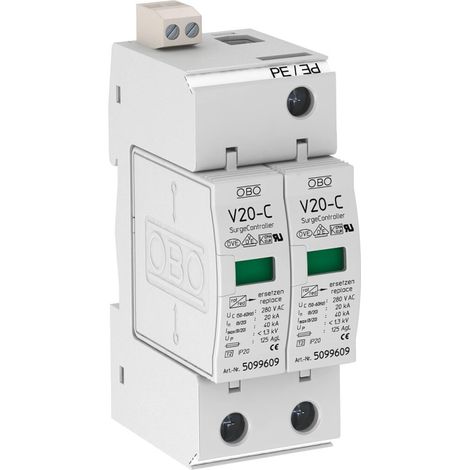 OBO Bettermann 5094632 Descargador de sobretensión de 2 polos con transmisión de alarma, 280 V