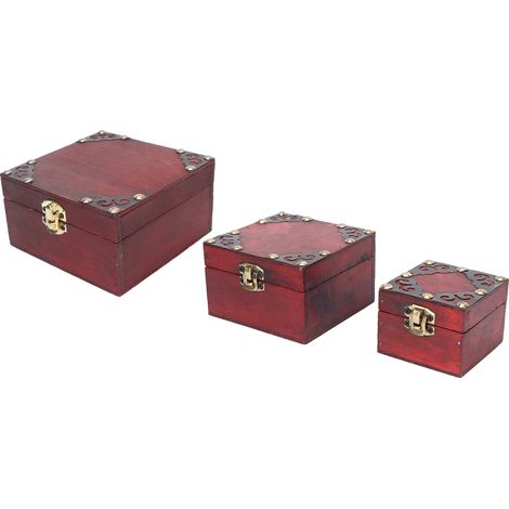 Lot de 3 boîtes de rangement en bois avec fermoir en alliage, style vintage, pour bijoux, bracelets et colliers. (1/5)