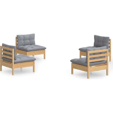 INLIFE Salon de jardin 4 pcs avec coussins gris Bois de pin (1/5)