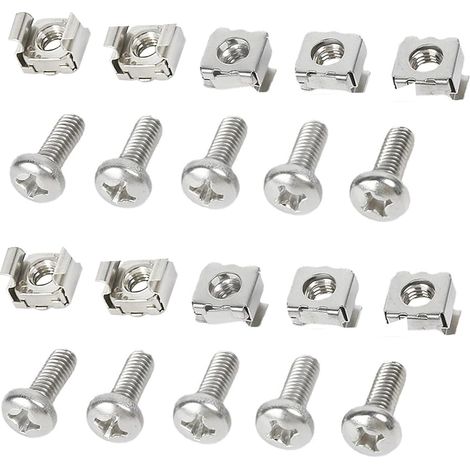 50 Set Vis et Ècrous à Cages M6 pour Armoires Réseau, M6x16mm Écrous et Vis pour Cage pour Baie de de Serveur en Rack, Armoires de Serveurs, Écrous et Boulons Captifs (1/5)