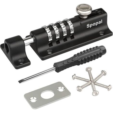 Loquet de Verrouillage à Combinaison,[Avec un tournevis] Spopal Verrou de Porte à Code, Imperméable Verrou à Combinaison à 4 Chiffres avec Vis de Fixation de Sécurité pour Armoire, Garage, Hangars (1/5)