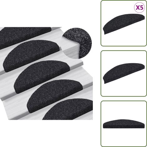 Tappeti per scale neri - vidaXL Tappetini per scale autoadesivi 5 pz 65x21x4 cm neri semicircolari grandi - Tappeti per scale in polipropilene