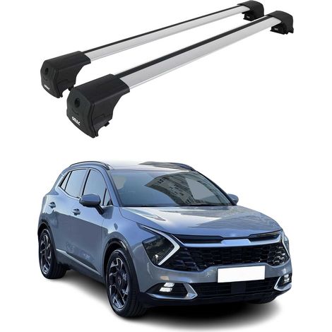 OMAC Barres de toit en aluminium pour Kia Sportage mk5 NQ5 2023-2026 – City Crash – ISO/PAS 11154:2006 – Antivol inclus – Charge max 75 kg – 2 barres Argent (1/4)