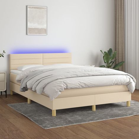 Boxspringbett mit Matratze & LED Creme 140x190 cm Stoff