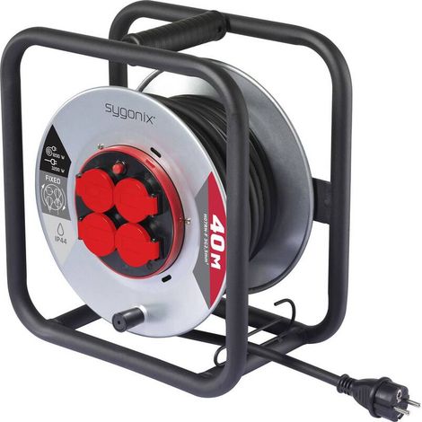 [GEBRAUCHT] B-Ware Sygonix Kabeltrommel Kabelrolle 4x Schutzkontaktstecker Deckel IP44 Schwarz 40m (1/2)