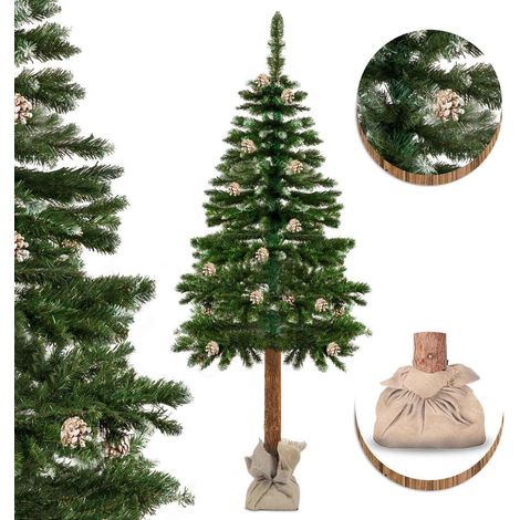 Künstlicher Weihnachtsbaum – 180 cm – mit Holzstamm und Tannenzapfen