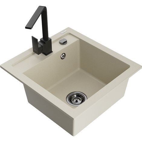 Mexen Vito évier en granit à 1 cuve avec robinet mélangeur Rita, Beige - 6503-69-670300-70 (1/5)
