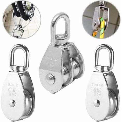 3PCS Poulie Double inox pivotant Double poulie,Poulie de Levage Rouleau de Chargement,Poulie en Acier Inox,Poulie Simple Bloc,Poulie Simple en Acier Inoxydable,Poulie de levage (1/4)