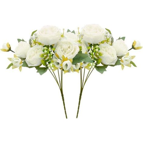 2 Pièces Pivoine Artificielle, Fleur en Soie Blanche 32cm, Tige Flexible pour Mariage, Décoration Maison (1/5)
