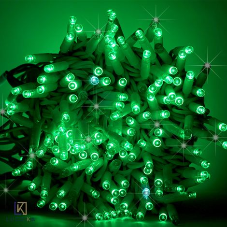 LUCCIKA  stringa catena 5 metri serie 50 luci di Natale a Maxi Led Verde con Flash Bianco Ghiaccio per uso esterno ed interno professionale senza alimentatore (1/2)