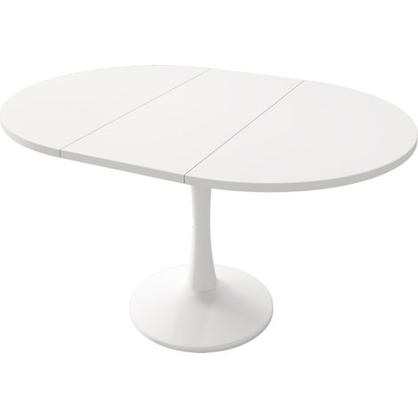 Table de repas ovale extensible blanche 100/140 x 100 x 75 cm en MDF et fer (1/5)
