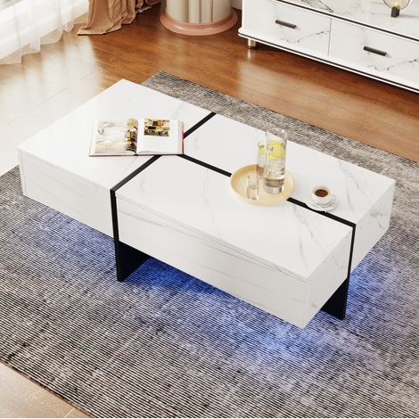 Table salon rangement LED 100 cm blanc brillant OKMYHOME (1/5)