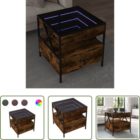 LED-Spiegel -  Couchtisch mit Infinity-LED Räuchereiche 50x50x51 cm (1/5)
