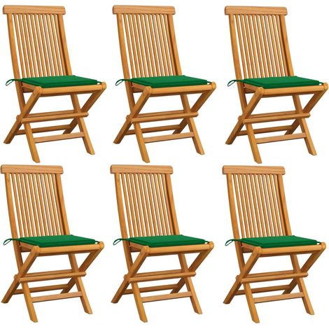 vidaXL Chaises pliantes avec coussins verts, 6 pièces, en teck massif (1/5)